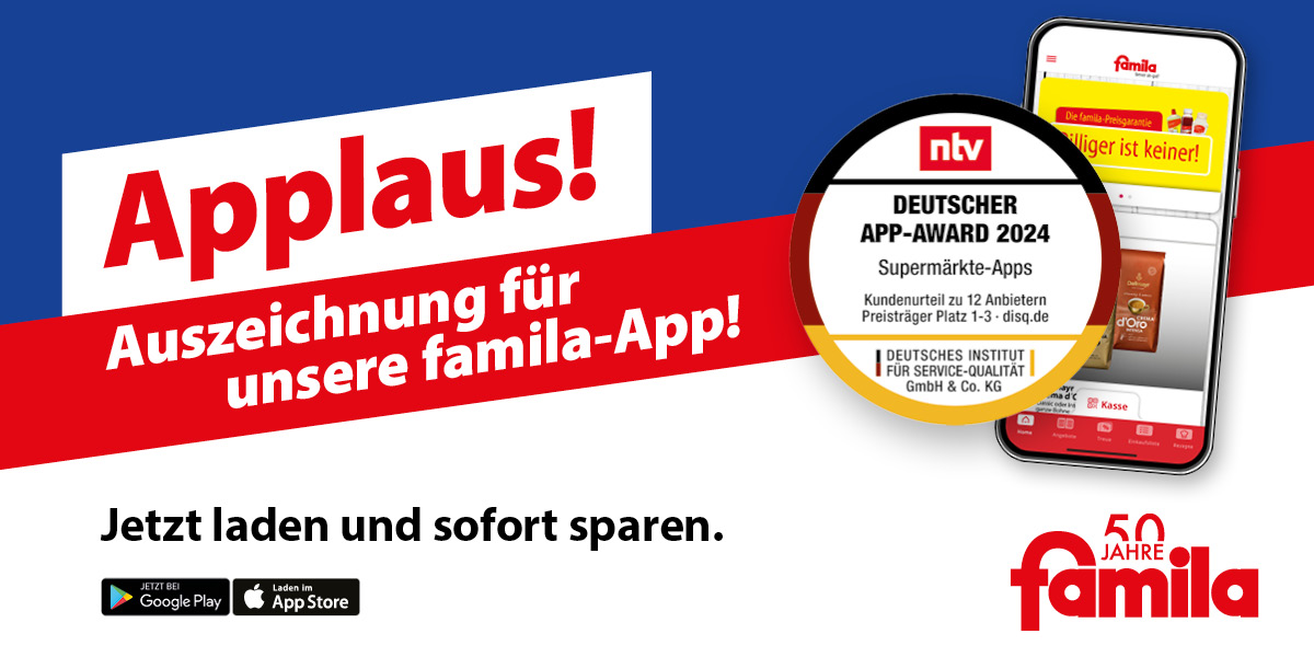 famila hat die Auszeichnung für die beste deutsche Supermarkt App gewonnen.